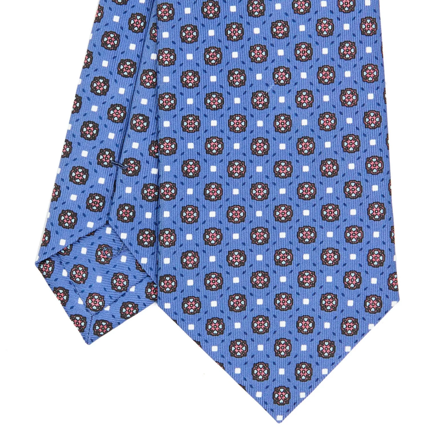 E.Marinella CRAVATTE|Cravatte In Seta Stampata|CRAVATTA SARTORIALE CLASSICA IN SETA AZZURRO POLVERE Microfantasia fiore