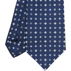 E.Marinella CRAVATTE|Cravatte In Seta Stampata|CRAVATTA SARTORIALE CLASSICA IN SETA BLU Microfantasia fiore