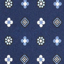 E.Marinella CRAVATTE|Cravatte In Seta Stampata|CRAVATTA SARTORIALE CLASSICA IN SETA BLU Microfantasia fiore