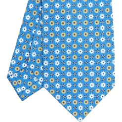 E.Marinella CRAVATTE|Cravatte In Seta Stampata|CRAVATTA SARTORIALE CLASSICA IN SETA AZZURRA Microfantasia fiore