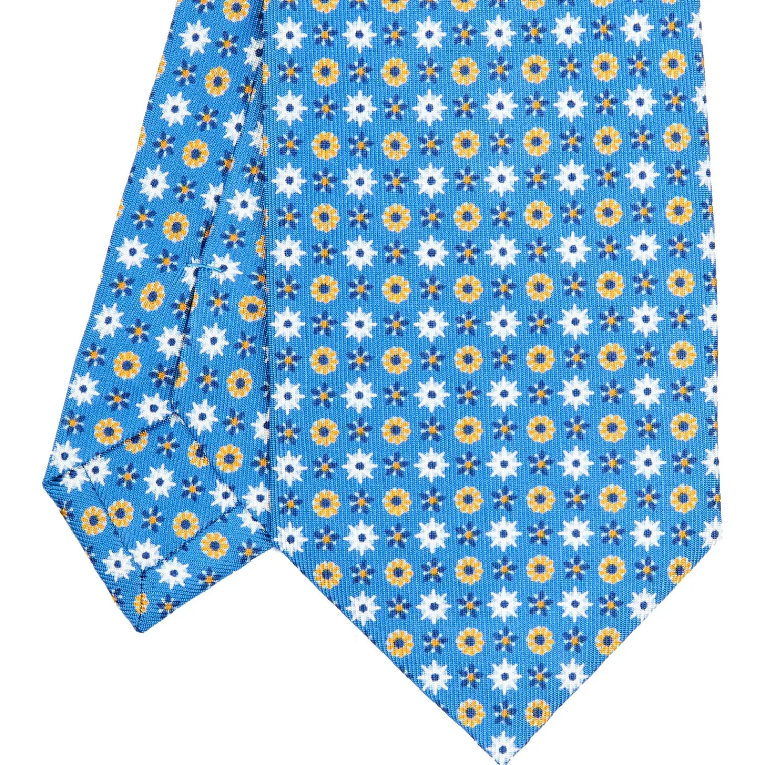 E.Marinella CRAVATTE|Cravatte In Seta Stampata|CRAVATTA SARTORIALE CLASSICA IN SETA AZZURRA Microfantasia fiore