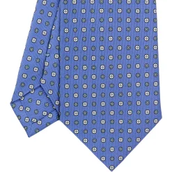E.Marinella CRAVATTE|Cravatte In Seta Stampata|CRAVATTA SARTORIALE CLASSICA IN SETA AZZURRO POLVERE Microfantasia fiore