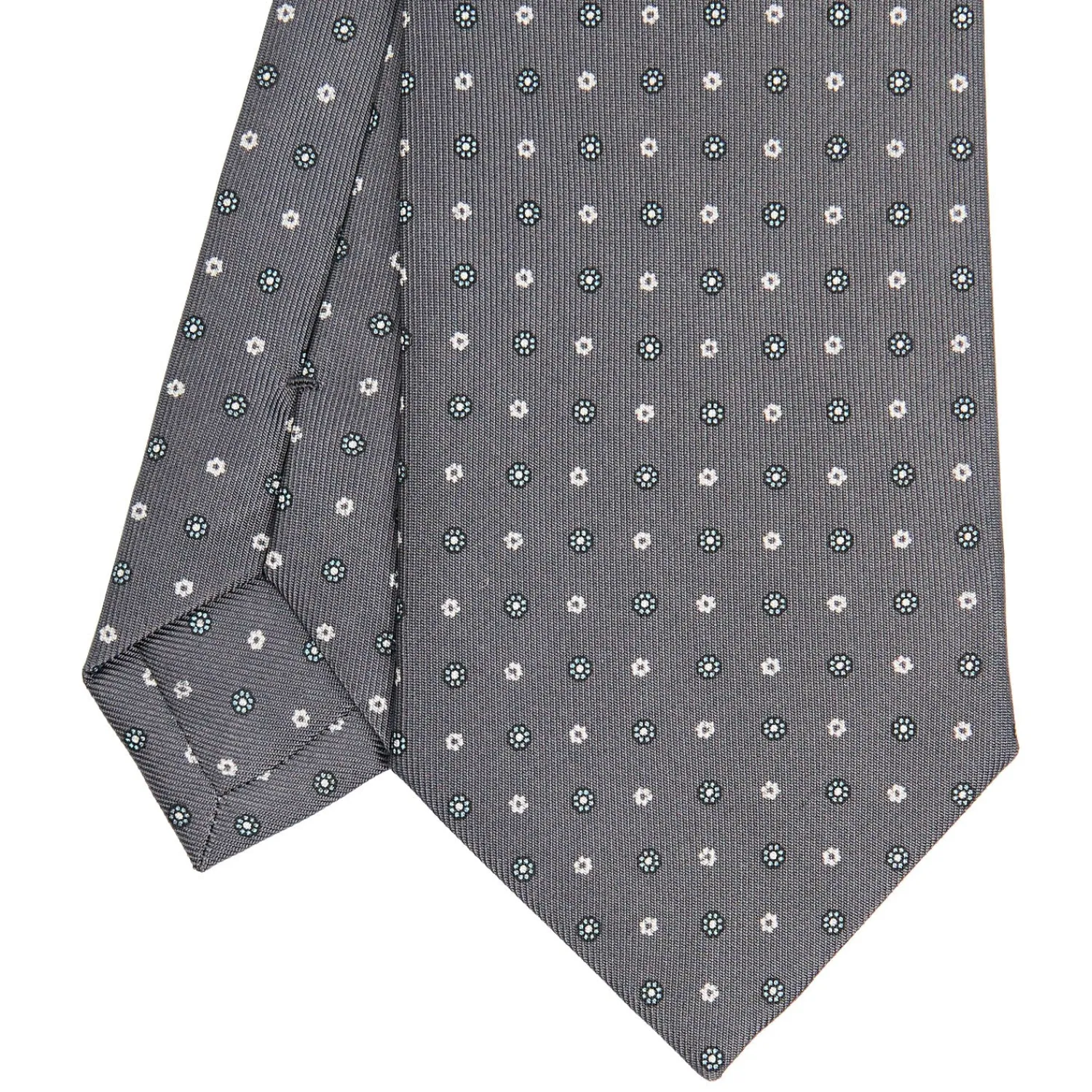 E.Marinella CRAVATTE|Cravatte In Seta Stampata|CRAVATTA SARTORIALE CLASSICA IN SETA GRIGIO SCURO Microfantasia fiore