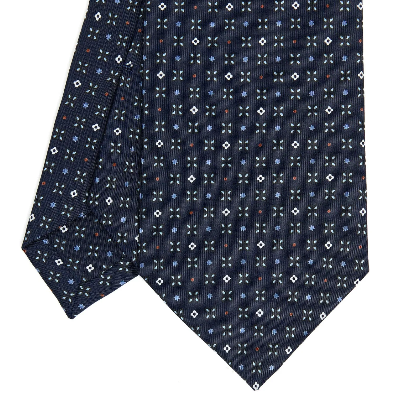 E.Marinella CRAVATTE|Cravatte In Seta Stampata|CRAVATTA SARTORIALE CLASSICA IN SETA BLU SCURO Microfantasia fiore