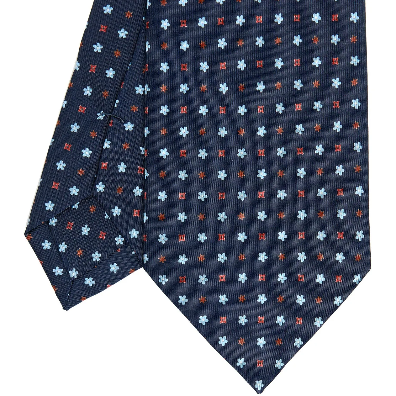 E.Marinella CRAVATTE|Cravatte In Seta Stampata|CRAVATTA SARTORIALE CLASSICA IN SETA BLU SCURO Microfantasia fiore