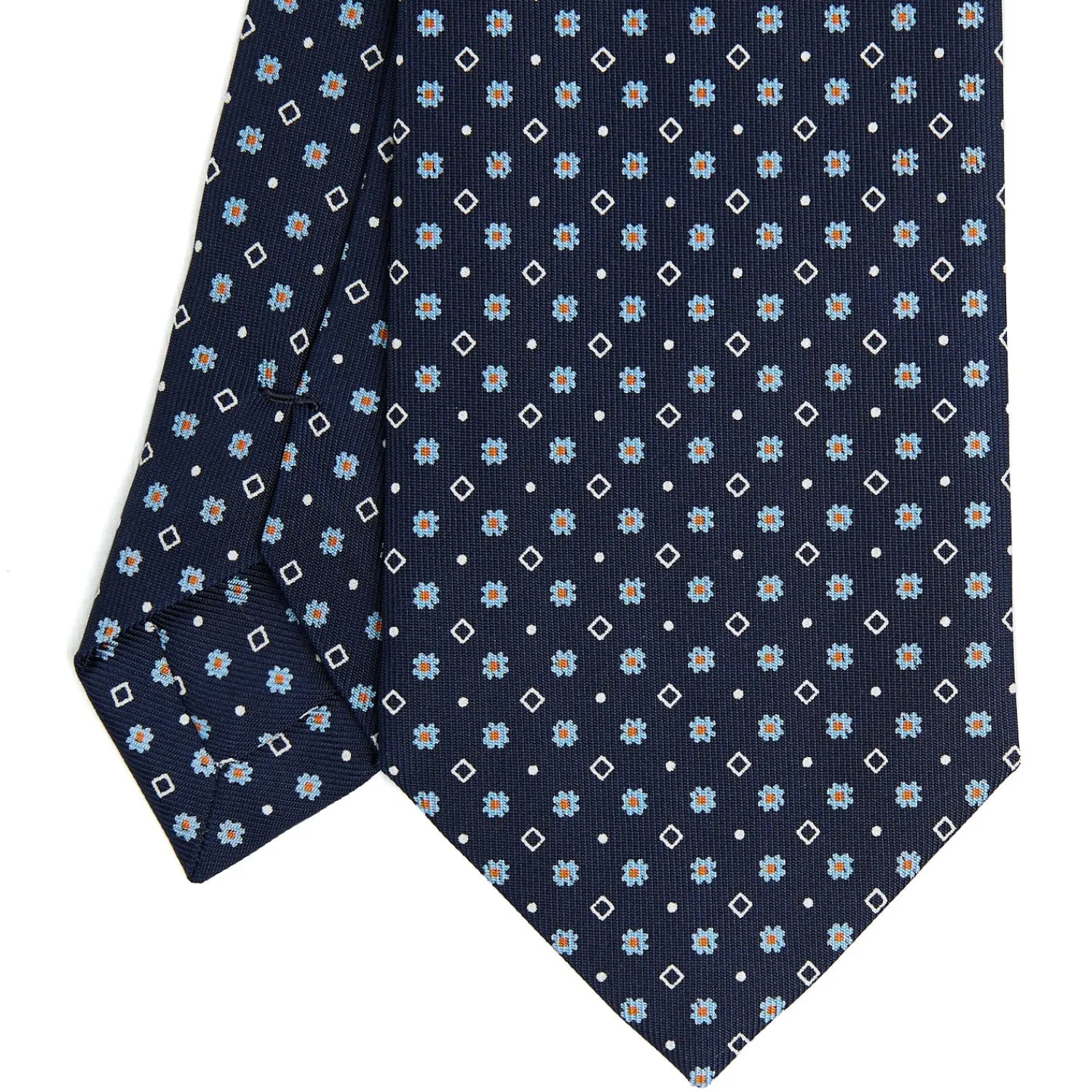 E.Marinella CRAVATTE|Cravatte In Seta Stampata|CRAVATTA SARTORIALE CLASSICA IN SETA BLU SCURO Microfantasia fiore