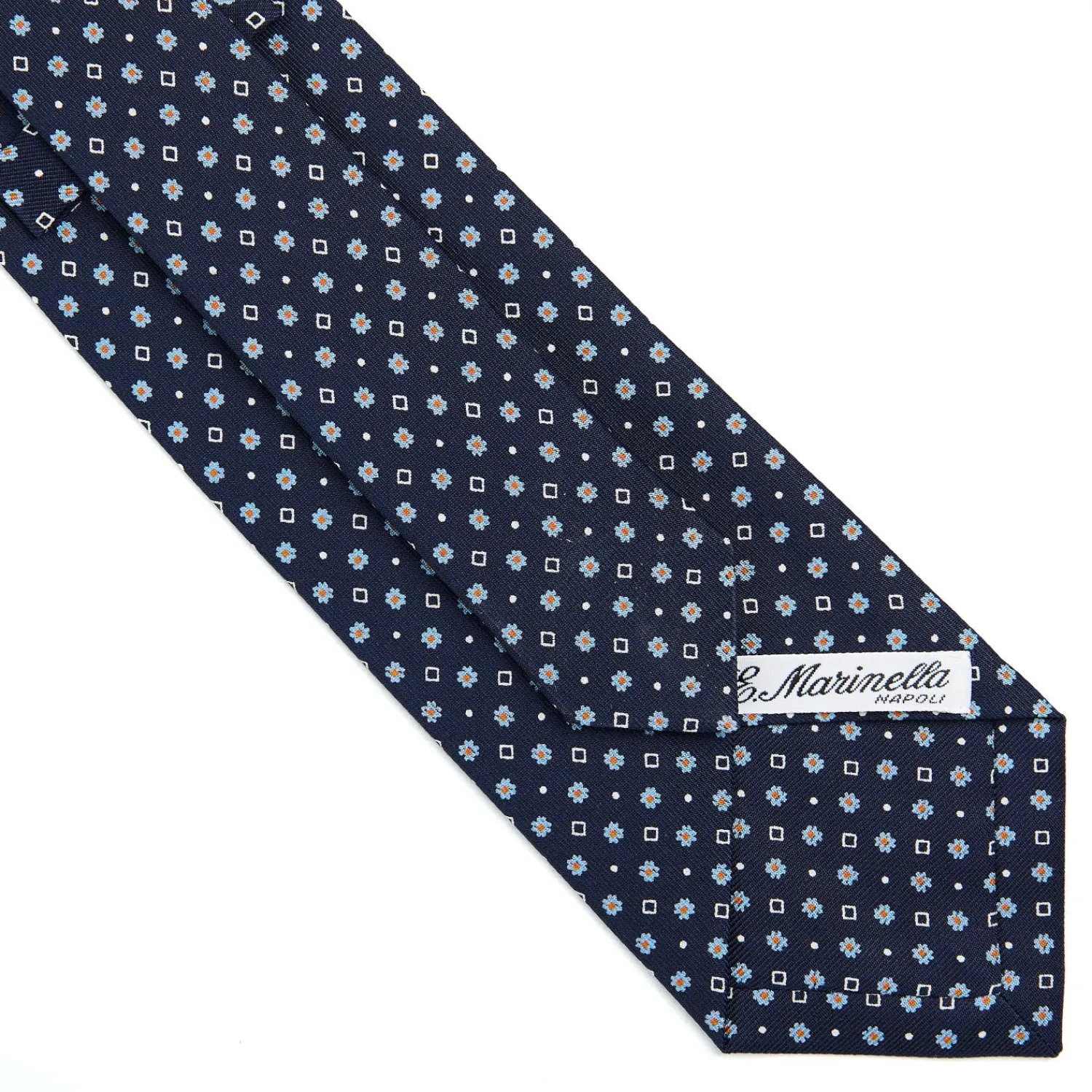 E.Marinella CRAVATTE|Cravatte In Seta Stampata|CRAVATTA SARTORIALE CLASSICA IN SETA BLU SCURO Microfantasia fiore