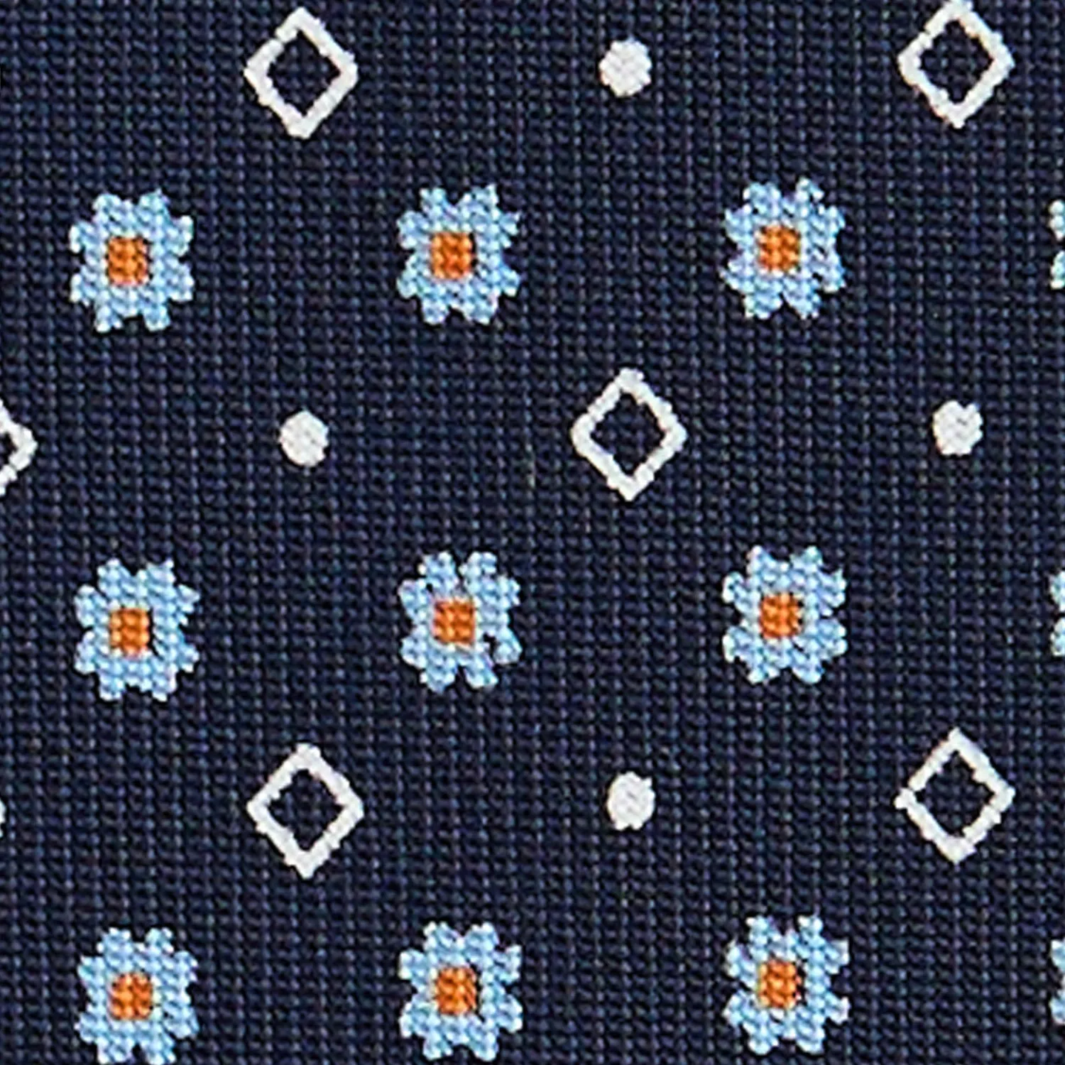 E.Marinella CRAVATTE|Cravatte In Seta Stampata|CRAVATTA SARTORIALE CLASSICA IN SETA BLU SCURO Microfantasia fiore
