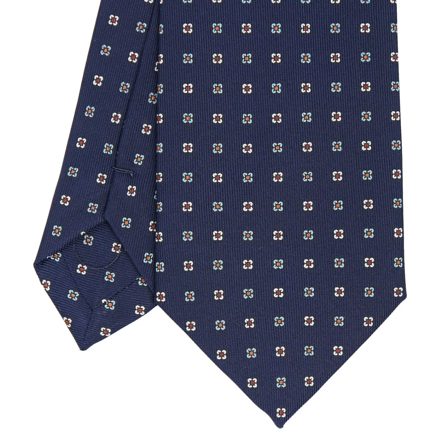 E.Marinella CRAVATTE|Cravatte In Seta Stampata|CRAVATTA SARTORIALE CLASSICA IN SETA BLU SCURO Microfantasia fiore