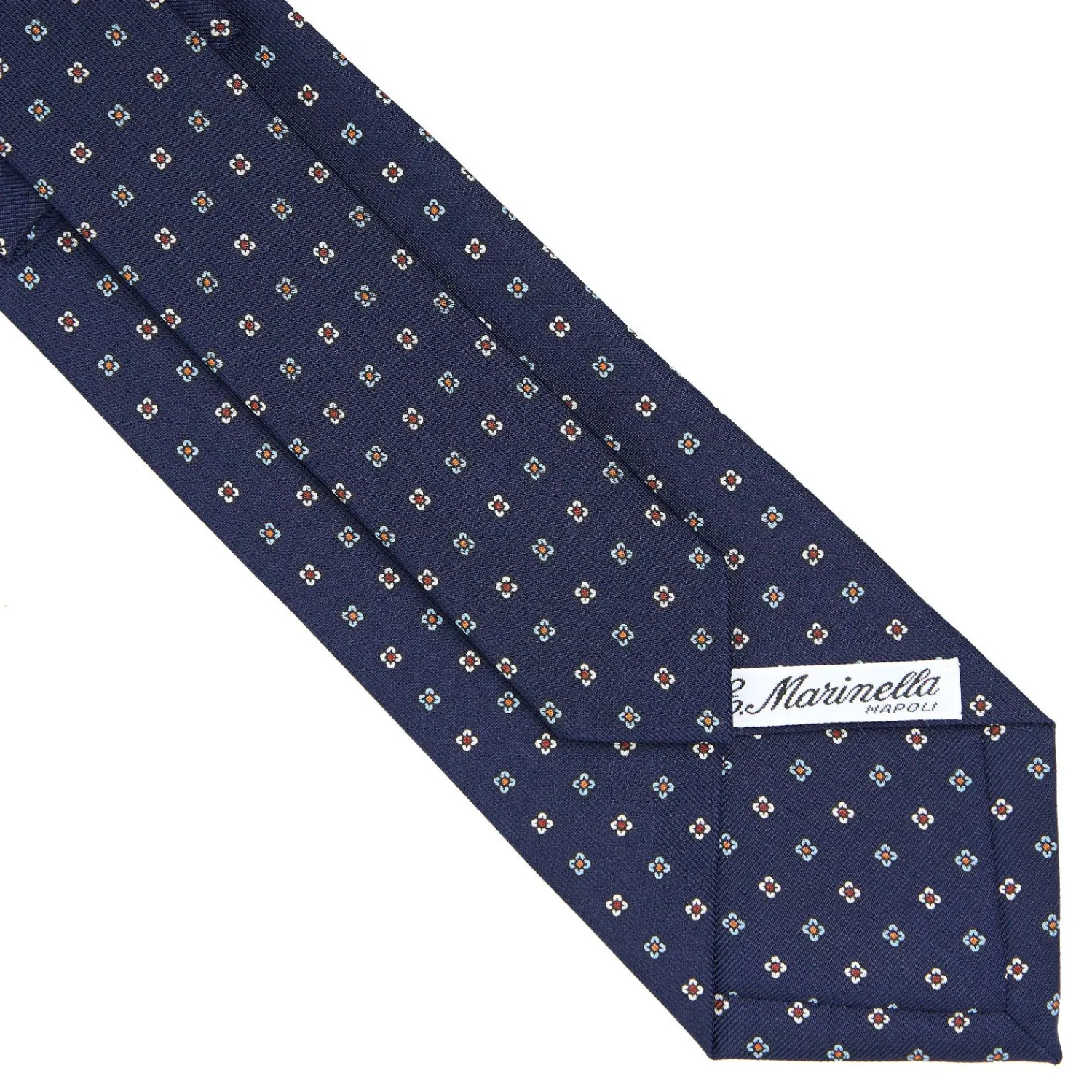 E.Marinella CRAVATTE|Cravatte In Seta Stampata|CRAVATTA SARTORIALE CLASSICA IN SETA BLU SCURO Microfantasia fiore