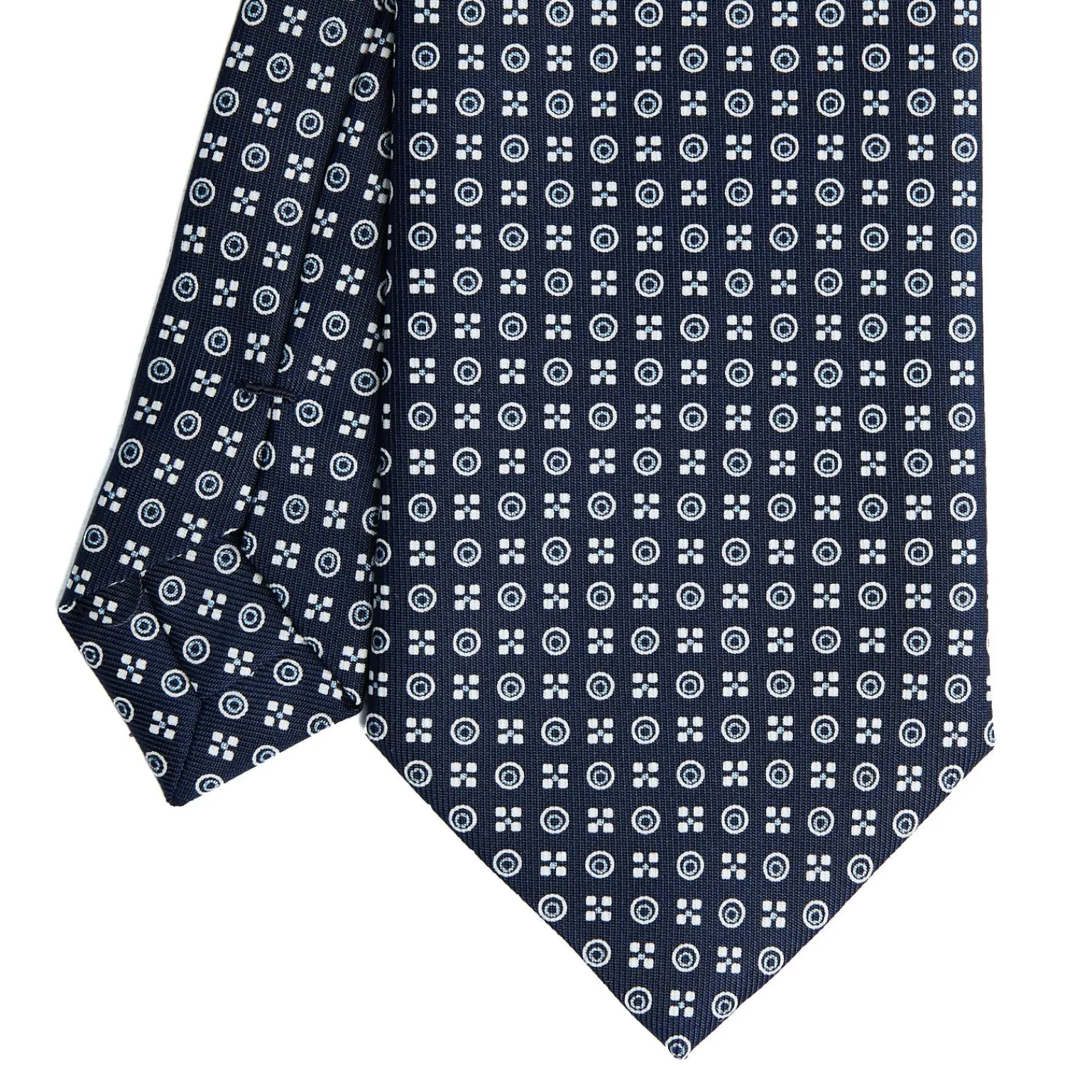 E.Marinella CRAVATTE|Cravatte In Seta Stampata|CRAVATTA SARTORIALE CLASSICA IN SETA BLU SCURO Microfantasia fiore