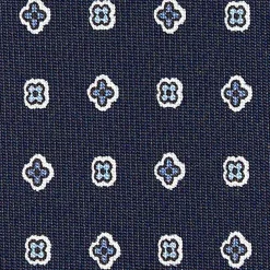 E.Marinella CRAVATTE|Cravatte In Seta Stampata|CRAVATTA SARTORIALE CLASSICA IN SETA BLU SCURO Microfantasia fiore