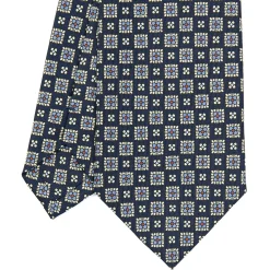 E.Marinella CRAVATTE|Cravatte In Seta Stampata|CRAVATTA SARTORIALE CLASSICA IN SETA BLU SCURO Microfantasia fiore
