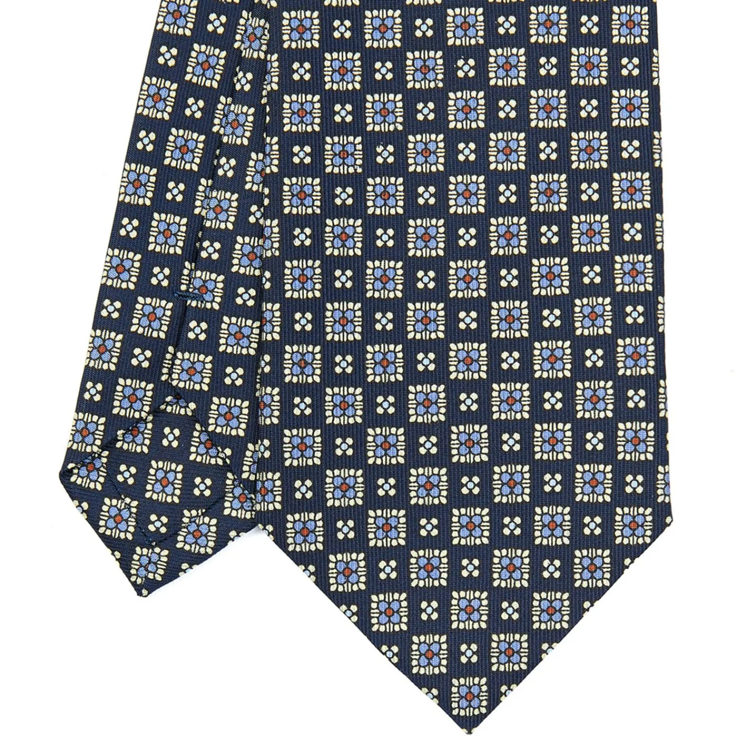 E.Marinella CRAVATTE|Cravatte In Seta Stampata|CRAVATTA SARTORIALE CLASSICA IN SETA BLU SCURO Microfantasia fiore