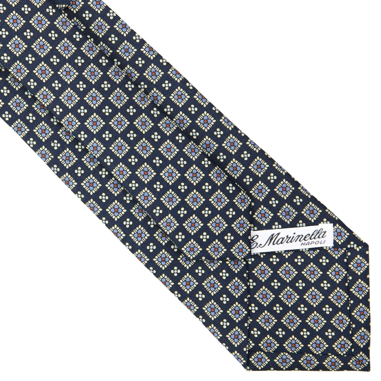 E.Marinella CRAVATTE|Cravatte In Seta Stampata|CRAVATTA SARTORIALE CLASSICA IN SETA BLU SCURO Microfantasia fiore
