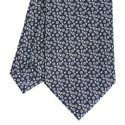 E.Marinella CRAVATTE|Cravatte In Seta Stampata|CRAVATTA SARTORIALE CLASSICA IN SETA BLU SCURO Microfantasia fiore