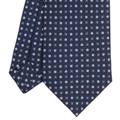 E.Marinella CRAVATTE|Cravatte In Seta Stampata|CRAVATTA SARTORIALE CLASSICA IN SETA BLU SCURO Microfantasia fiore