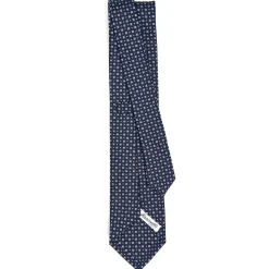 E.Marinella CRAVATTE|CRAVATTA SARTORIALE CLASSICA IN SETA BLU SCURO Microfantasia fiore