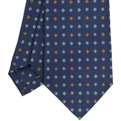 E.Marinella CRAVATTE|Cravatte In Seta Stampata|CRAVATTA SARTORIALE CLASSICA IN SETA BLU Microfantasia fiore