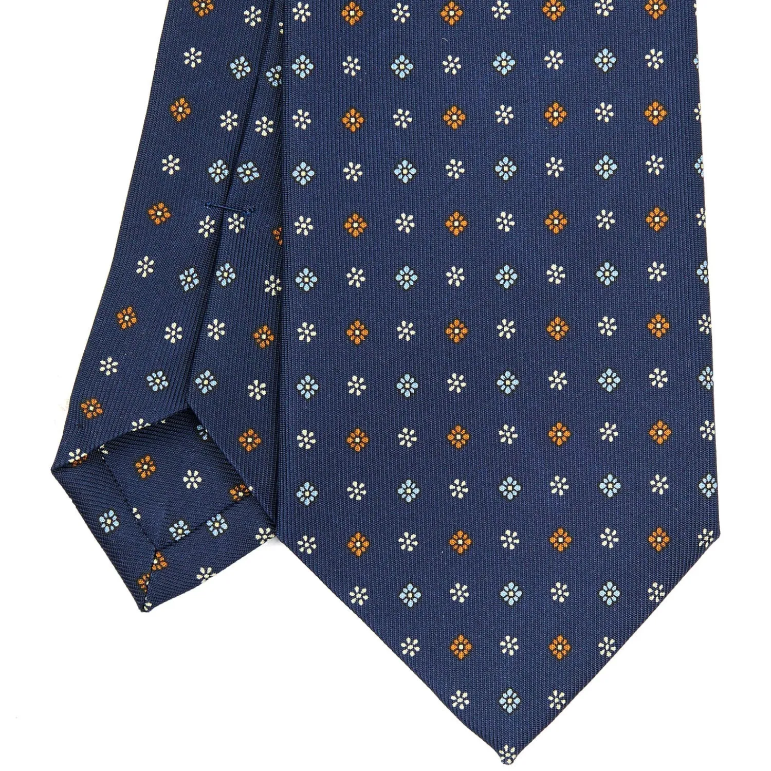 E.Marinella CRAVATTE|Cravatte In Seta Stampata|CRAVATTA SARTORIALE CLASSICA IN SETA BLU Microfantasia fiore