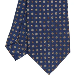 E.Marinella CRAVATTE|Cravatte In Seta Stampata|CRAVATTA SARTORIALE CLASSICA IN SETA BLU Microfantasia fiore
