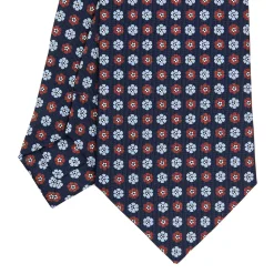E.Marinella CRAVATTE|Cravatte In Seta Stampata|CRAVATTA SARTORIALE CLASSICA IN SETA BLU SCURO Microfantasia fiore