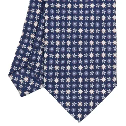 E.Marinella CRAVATTE|Cravatte In Seta Stampata|CRAVATTA SARTORIALE CLASSICA IN SETA BLU SCURO Microfantasia fiore