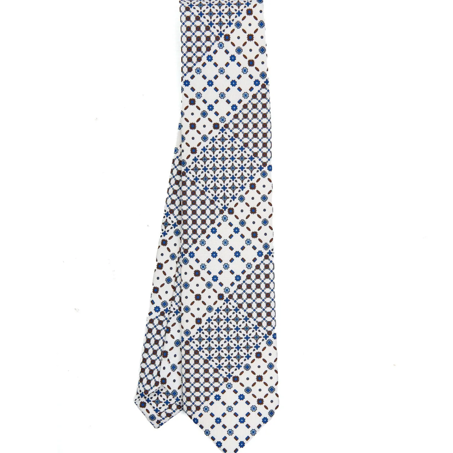 E.Marinella CRAVATTE|Cravatte In Seta Stampata|CRAVATTA SARTORIALE CLASSICA IN SETA BIANCA Patchwork