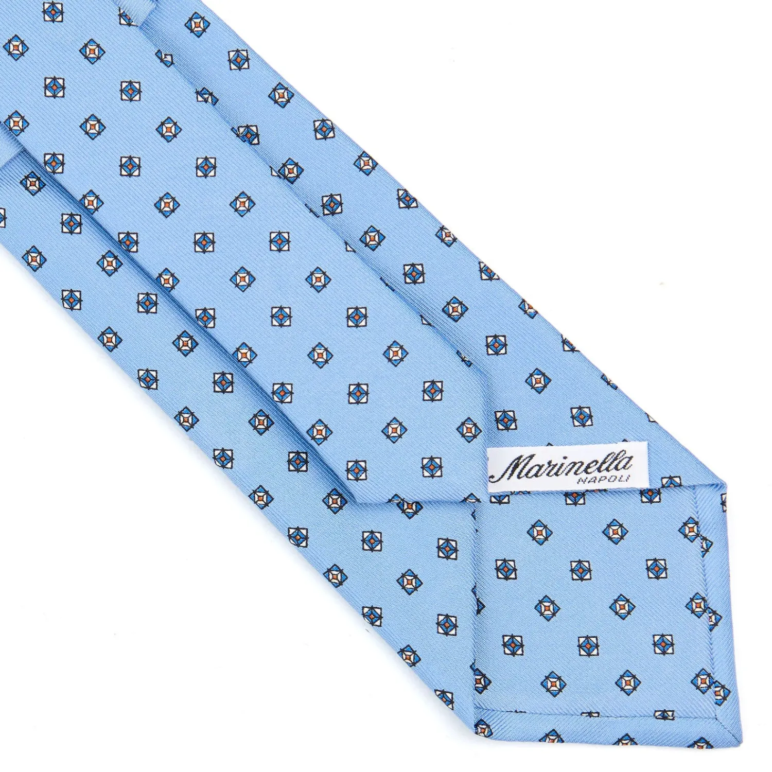 E.Marinella CRAVATTE|Cravatte In Seta Stampata|CRAVATTA SARTORIALE CLASSICA IN SETA AZZURRA Microfantasia fiore
