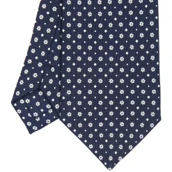 E.Marinella CRAVATTE|Cravatte In Seta Stampata|CRAVATTA SARTORIALE CLASSICA IN SETA BLU SCURO Microfantasia fiore