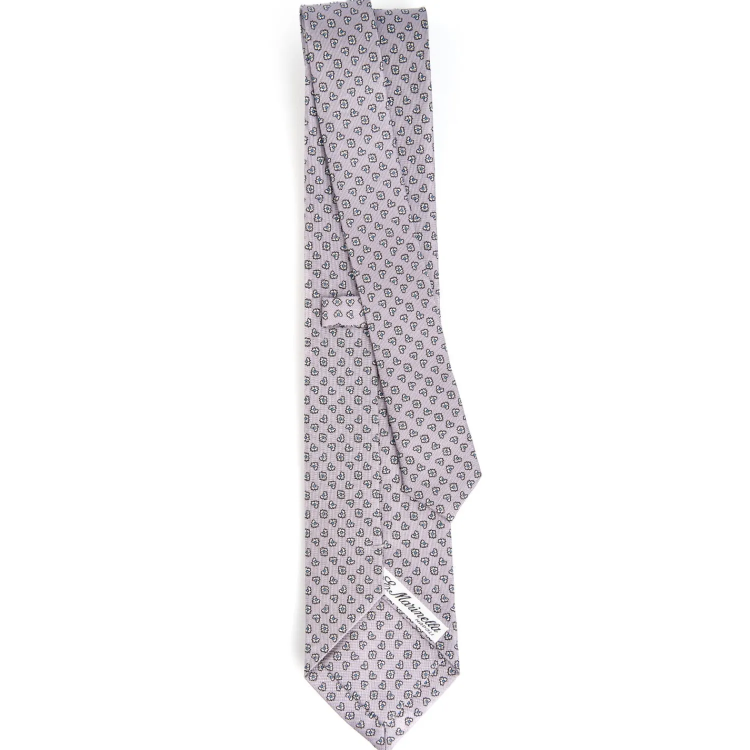 E.Marinella CRAVATTE|Cravatte In Seta Stampata|CRAVATTA SARTORIALE CLASSICA IN SETA GRIGIO CHIARO Microfantasia fiore