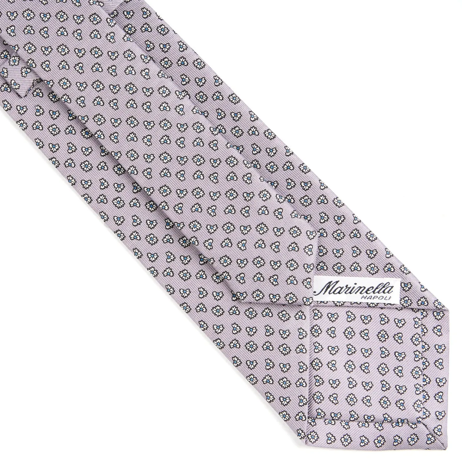 E.Marinella CRAVATTE|Cravatte In Seta Stampata|CRAVATTA SARTORIALE CLASSICA IN SETA GRIGIO CHIARO Microfantasia fiore