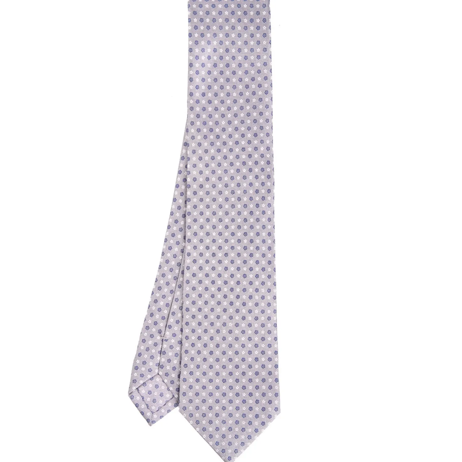 E.Marinella CRAVATTE|Cravatte In Seta Stampata|CRAVATTA SARTORIALE CLASSICA IN SETA GRIGIO CHIARO Microfantasia fiore