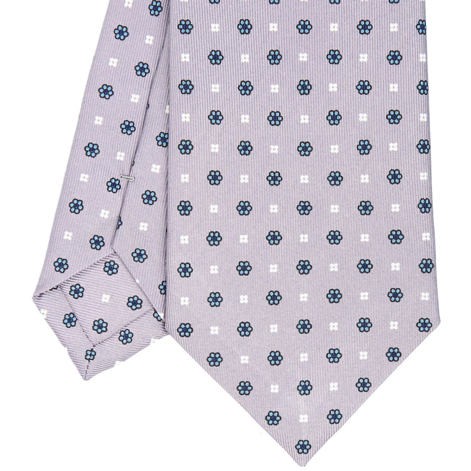E.Marinella CRAVATTE|Cravatte In Seta Stampata|CRAVATTA SARTORIALE CLASSICA IN SETA GRIGIO CHIARO Microfantasia fiore