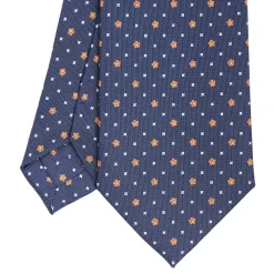 E.Marinella CRAVATTE|CRAVATTA SARTORIALE CLASSICA IN SETA BLU SCURO Microfantasia fiore