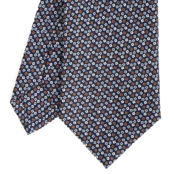 E.Marinella CRAVATTE|Cravatte In Seta Stampata|CRAVATTA SARTORIALE CLASSICA IN SETA BLU SCURO Microfantasia fiore