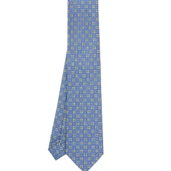 E.Marinella CRAVATTE|Cravatte In Seta Stampata|CRAVATTA SARTORIALE CLASSICA IN SETA AZZURRO POLVERE Microfantasia fiore