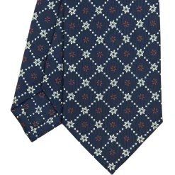 E.Marinella CRAVATTE|Cravatte In Seta Stampata|CRAVATTA SARTORIALE CLASSICA IN SETA BLU SCURO Microfantasia fiore
