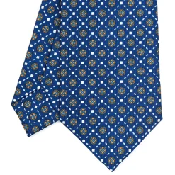 E.Marinella CRAVATTE|Cravatte In Seta Stampata|CRAVATTA SARTORIALE CLASSICA IN SETA BLU Microfantasia fiore