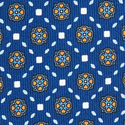 E.Marinella CRAVATTE|Cravatte In Seta Stampata|CRAVATTA SARTORIALE CLASSICA IN SETA BLU Microfantasia fiore