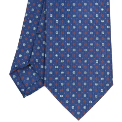 E.Marinella CRAVATTE|Cravatte In Seta Stampata|CRAVATTA SARTORIALE CLASSICA IN SETA BLU Microfantasia fiore