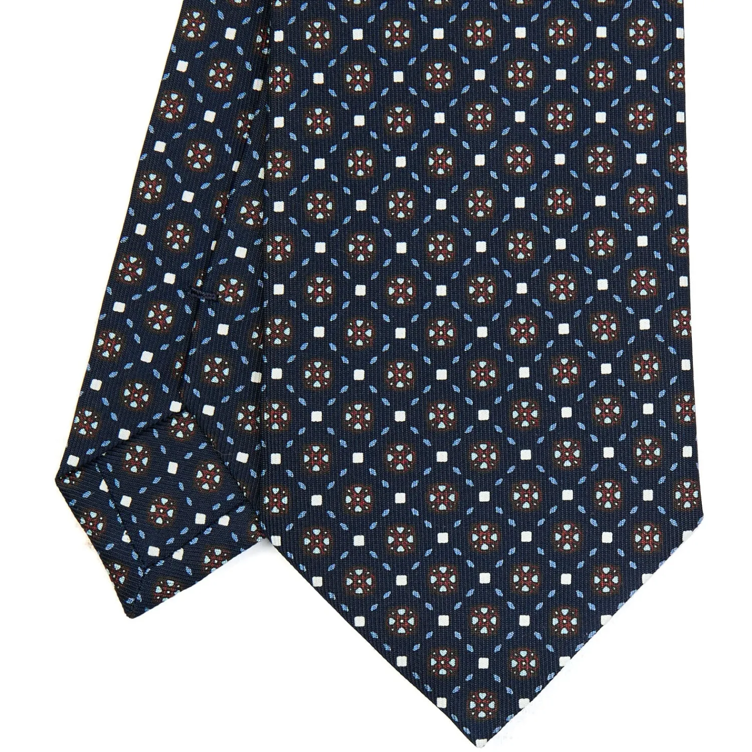 E.Marinella CRAVATTE|Cravatte In Seta Stampata|CRAVATTA SARTORIALE CLASSICA IN SETA BLU SCURO Microfantasia fiore