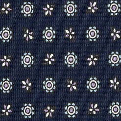 E.Marinella CRAVATTE|Cravatte In Seta Stampata|CRAVATTA SARTORIALE CLASSICA IN SETA BLU SCURO Microfantasia fiore