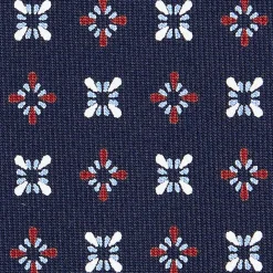 E.Marinella CRAVATTE|Cravatte In Seta Stampata|CRAVATTA SARTORIALE CLASSICA IN SETA BLU SCURO Microfantasia fiore