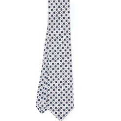 E.Marinella CRAVATTE|Cravatte In Seta Stampata|CRAVATTA SARTORIALE CLASSICA IN SETA BIANCA Microfantasia fiore