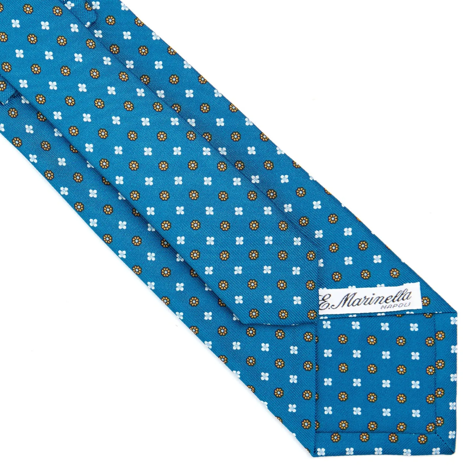 E.Marinella Cravatte In Seta Stampata|CRAVATTE|CRAVATTA SARTORIALE CLASSICA IN SETA BLU MEDIO Microfantasia fiore