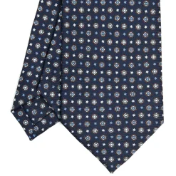 E.Marinella CRAVATTE|Cravatte In Seta Stampata|CRAVATTA SARTORIALE CLASSICA IN SETA BLU SCURO Microfantasia fiore