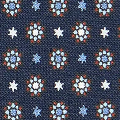 E.Marinella CRAVATTE|Cravatte In Seta Stampata|CRAVATTA SARTORIALE CLASSICA IN SETA BLU SCURO Microfantasia fiore