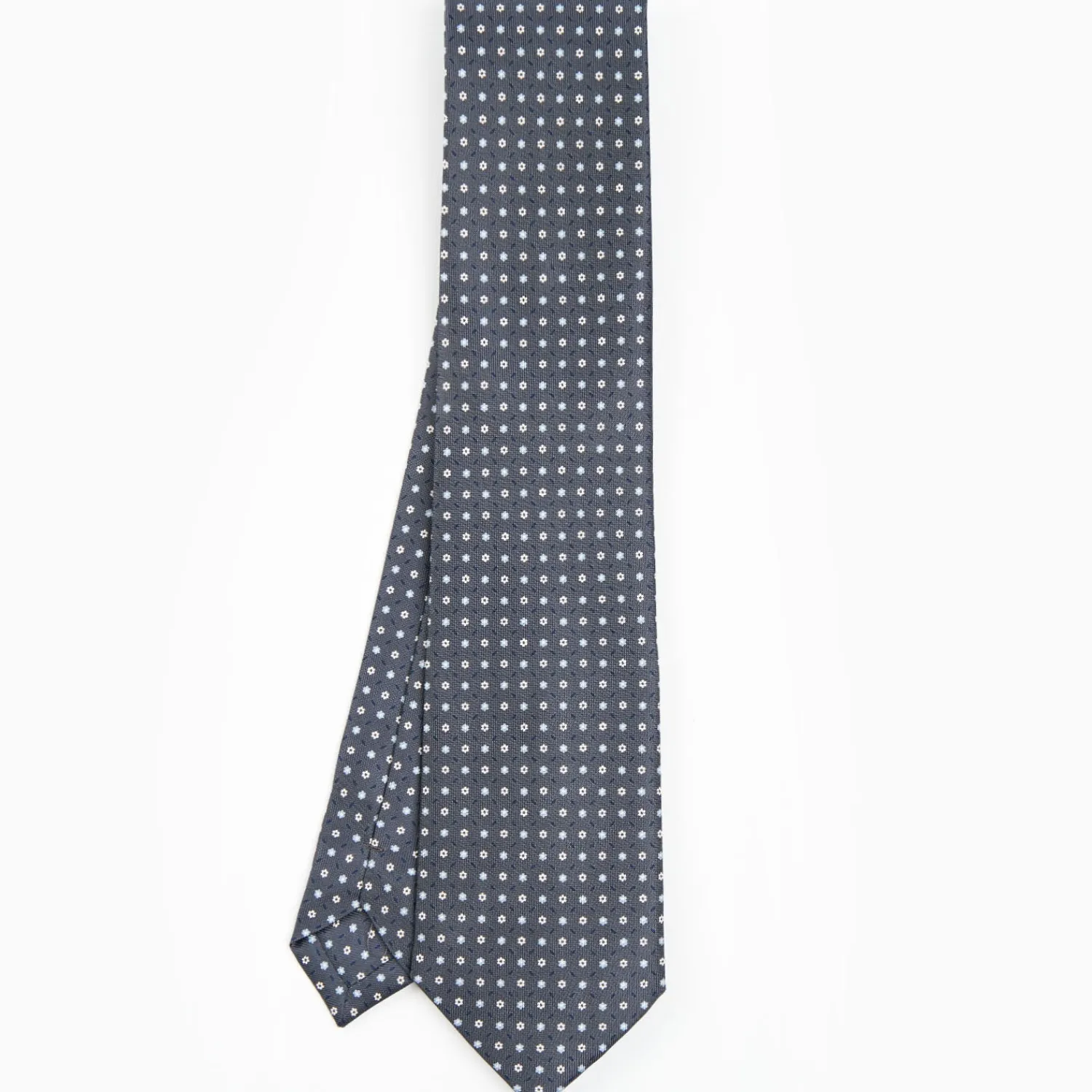 E.Marinella CRAVATTE|CRAVATTA SARTORIALE CLASSICA IN SETA GRIGIO SCURO Microfantasia fiore