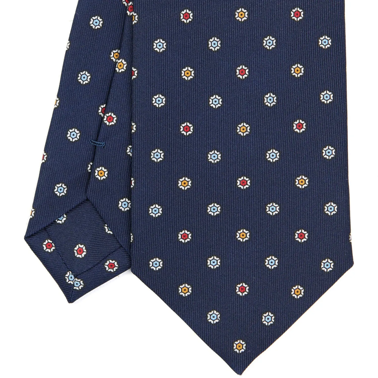 E.Marinella CRAVATTE|Cravatte In Seta Stampata|CRAVATTA SARTORIALE CLASSICA IN SETA BLU SCURO Microfantasia fiore